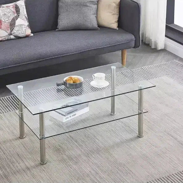 2-Tier Modern Coffee Table with Storage Shelf, Space-Saving Design for Living Room