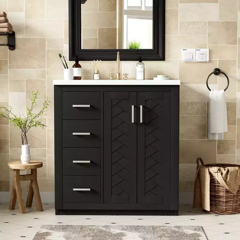 30 Bathroom Vanity with Sink, Bathroom Storage Cabinet with Drawers, Single Sink Bathroom Vanity Soft with Closing Doors