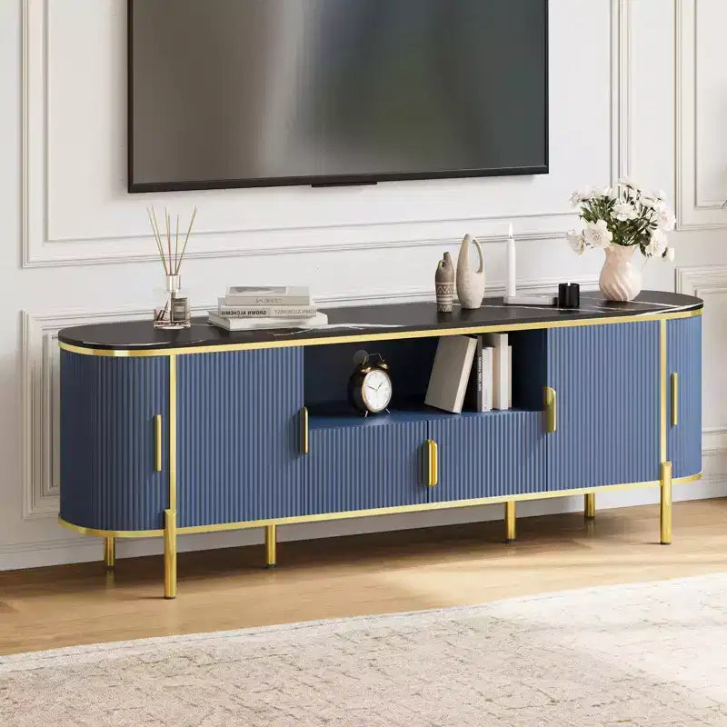 Fluted TV Stand, Modern Television Stand with Sliding Doors, Entertainment Center for TVs, Adjustable Shelves