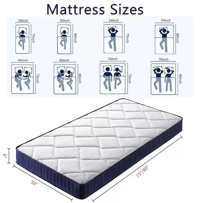 6 Matelas hybride blanc, ressorts ensachés + mousse à mémoire de forme, simple / simple XL, 1 personne