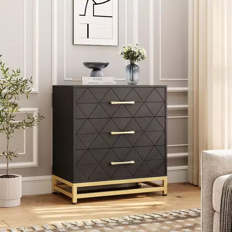 Dresser for Bedroom with 3 Drawer, Modern Dressers Chest of Drawers, with Wide Drawers and Metal Handles, Wood Dressers