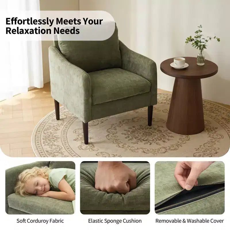 Fauteuil d'appoint en chenille beige/noir/vert/orange, fauteuil incurvé pour 1 personne, canapé individuel