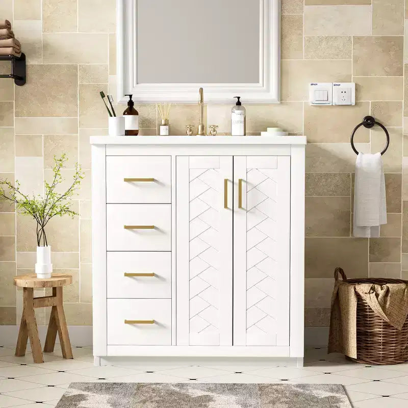 Meuble-lavabo de salle de bain de 76 cm à lavabo simple avec armoire et 3 tiroirs – Noir / Bleu / Vert / Indigo / Blanc