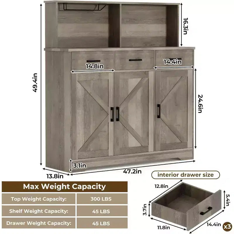 Buffet de style campagnard en bois marron/blanc et marron foncé avec 3 tiroirs et 3 portes – Simple