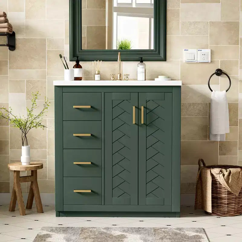 Meuble-lavabo de salle de bain de 76 cm à lavabo simple avec armoire et 3 tiroirs – Noir / Bleu / Vert / Indigo / Blanc