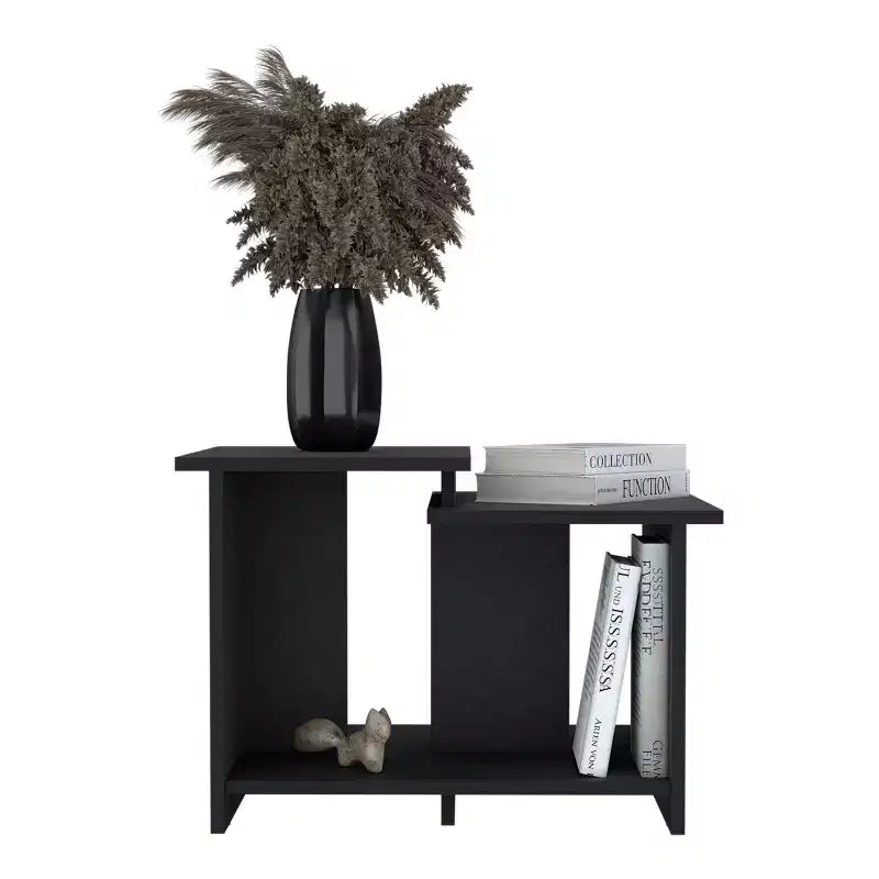 Table basse rectangulaire noire avec étagère ouverte, 1 place