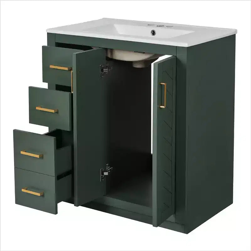 Meuble-lavabo de salle de bain de 76 cm à lavabo simple avec armoire et 3 tiroirs – Noir / Bleu / Vert / Indigo / Blanc