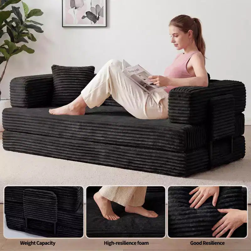 80.7 5-in-1 Convertible Sleeper Sofa Bed ??Corduroy, 1200 lbs, No Assembly