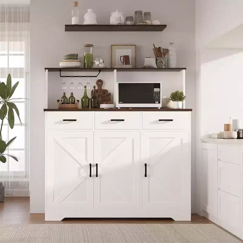 Buffet de style campagnard en bois marron/blanc et marron foncé avec 3 tiroirs et 3 portes – Simple