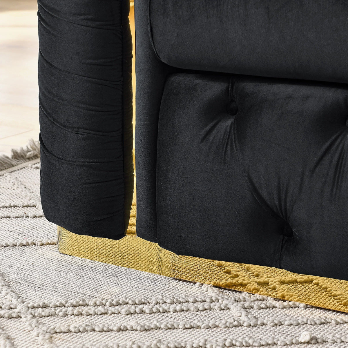 90.6 Velvet 3-Seater Sofa with 2 Pillows High-Density Cushions, Gold Accents, and Pillows