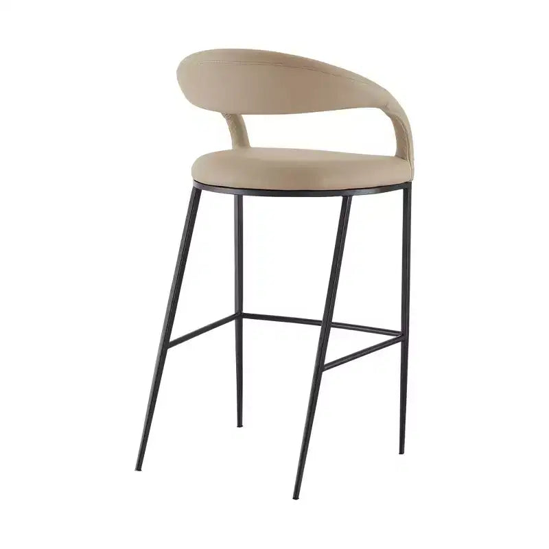 Tabouret de bar en similicuir beige et noir avec accoudoirs, dossier bas, 1 place