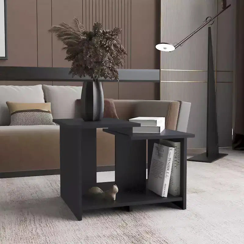 Weman 23.6 Black Coffee Table with Open Shelf, Compact Durable Modern Storage Table for Living Room Home Office