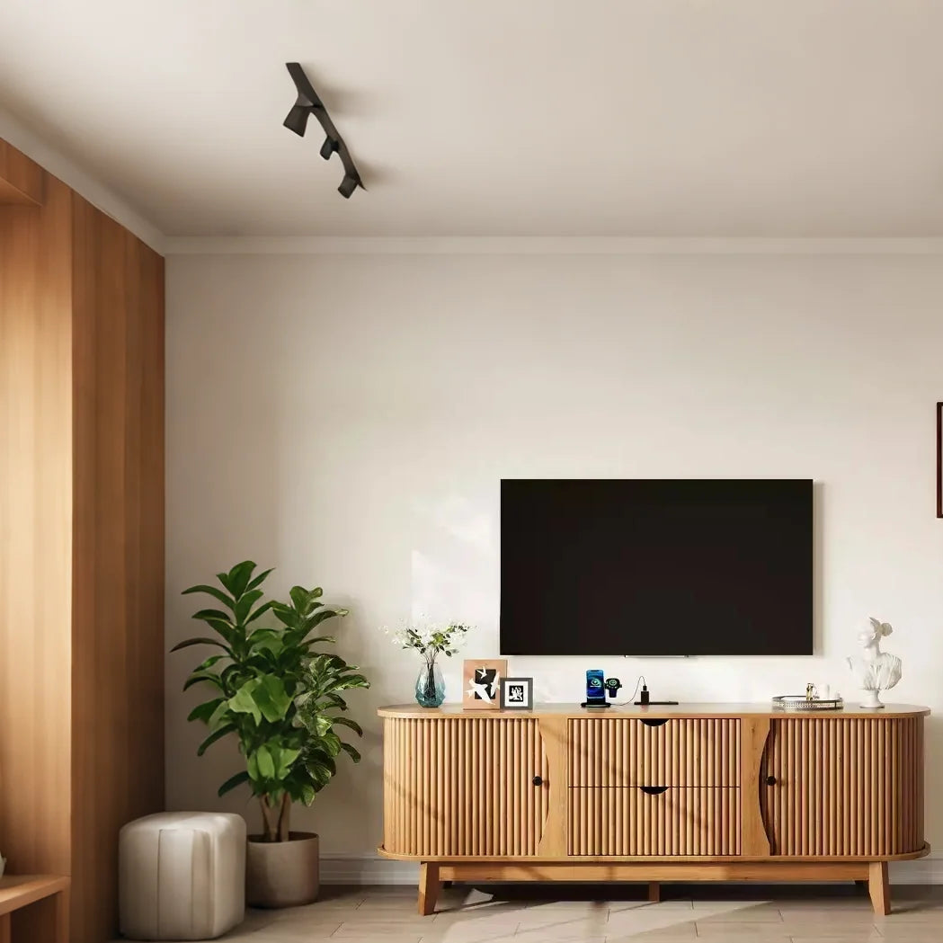 Czarno-brązowa szafka RTV z dwoma szufladami w stylu mid-century, do 1 pomieszczenia