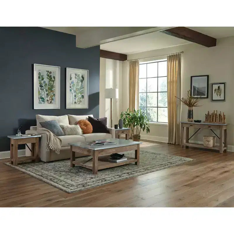 Table d'appoint en bois avec étagère : Style industriel moderne, cadre en bois massif - Meubles Alaterre