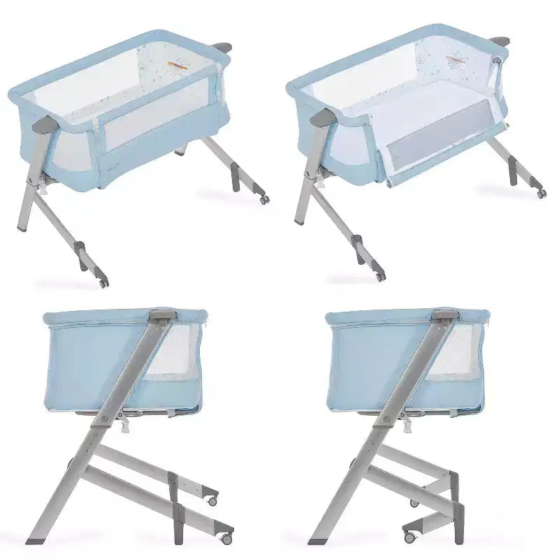 Berceau et lit de chevet en aluminium bleu, 1 bébé