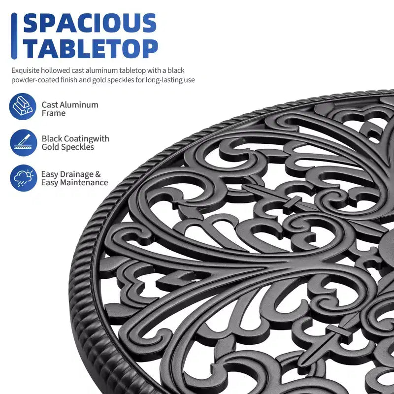 Czarno-brązowy okrągły stolik bistro z odlewanego aluminium, 2 miejsca siedzące