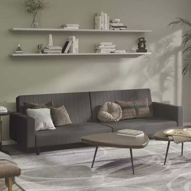Ciemnoszara aksamitna dwuosobowa rozkładana sofa