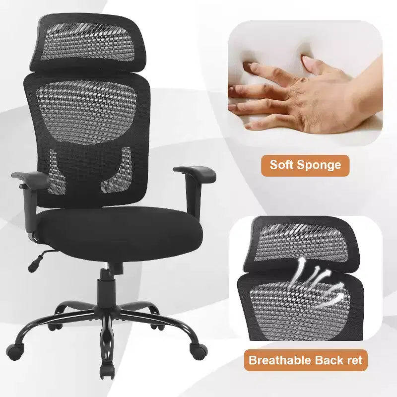 Chaise de bureau noire en mesh, hauteur et soutien lombaire réglables, siège individuel