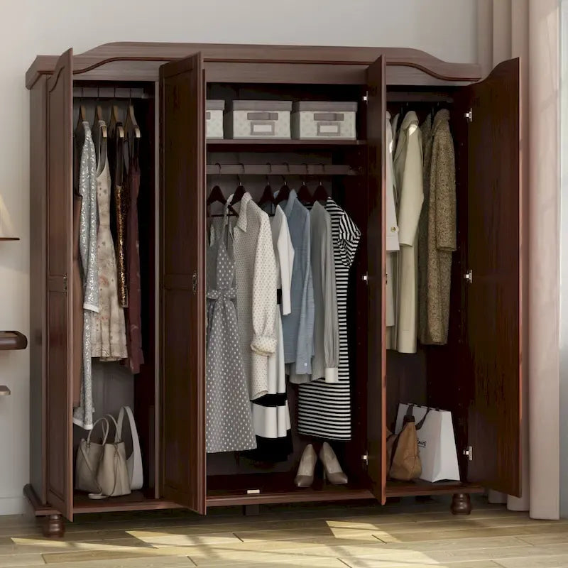 Palace Imports 100% Solid Wood Kyle 4-Door Wardrobe Armoire with Solid Wood or Mirrored Doors