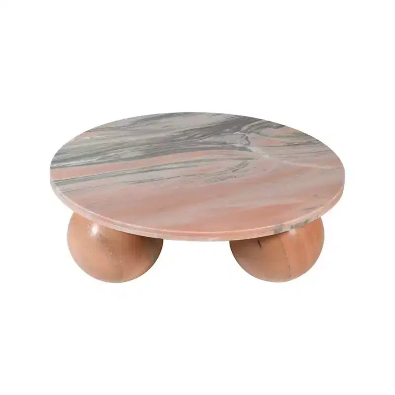 Round Marble Coffee Table with Sphere Legs, Multicolor, Seats 4??