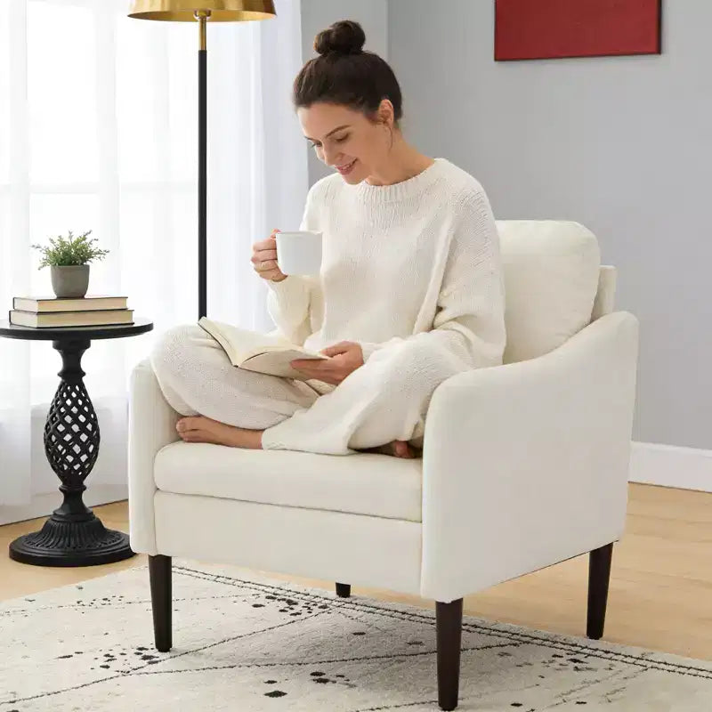 Fauteuil d'appoint en chenille beige/noir/vert/orange, fauteuil incurvé pour 1 personne, canapé individuel
