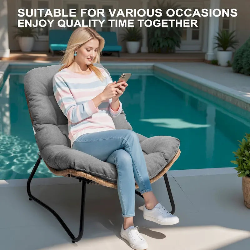Outdoor Papasan Chairs with Cushion PE Rattan Patio Cozy Chairs with Side Table