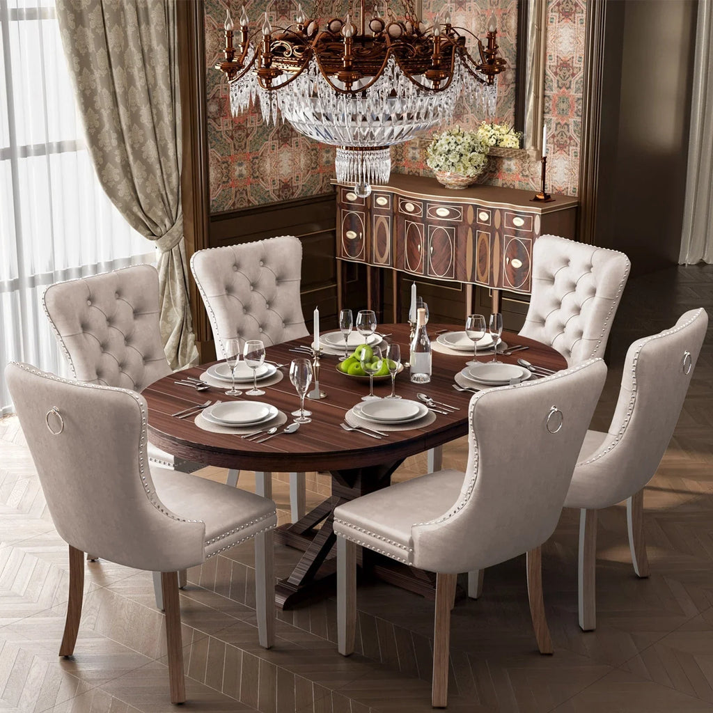 Upholstered Tufted Velvet Dining Chair with Solid Wood Legs Set of 6