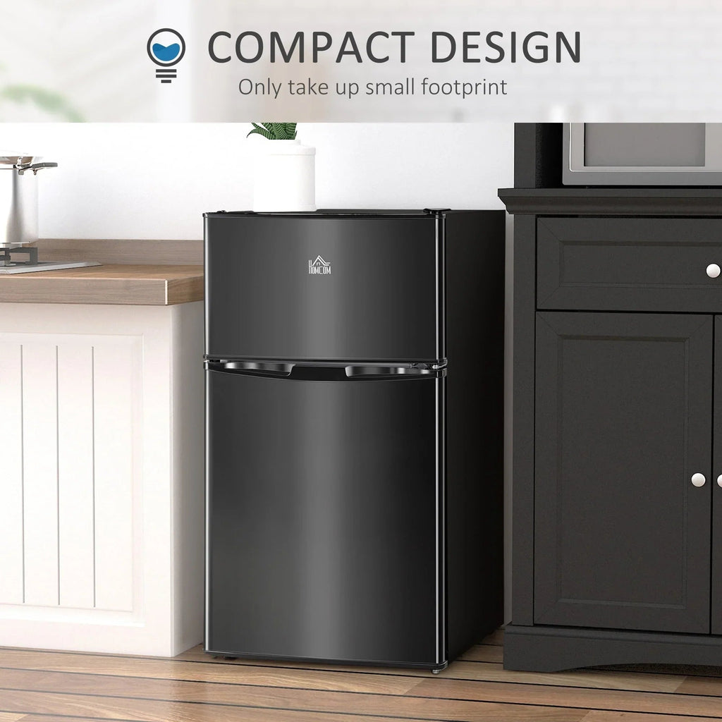 HOMCOM Double Door Mini Fridge with Freezer, 3.2 Cu.Ft Compact Refrigerator with Adjustable Shelf, Adjustable Thermostat
