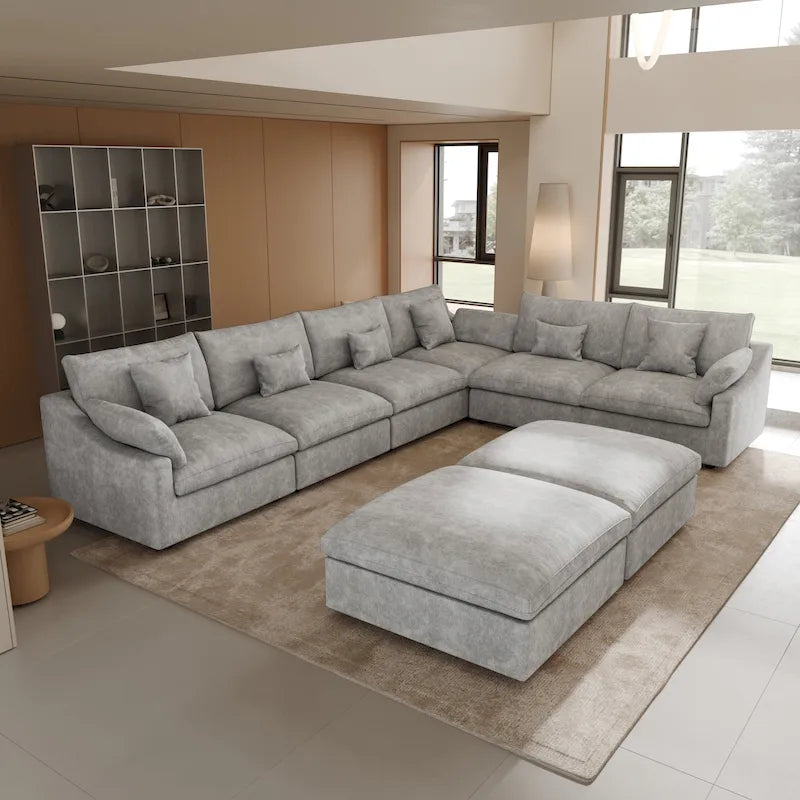 Large Linen Corner Sectional Sofa Couch for Living Room Set