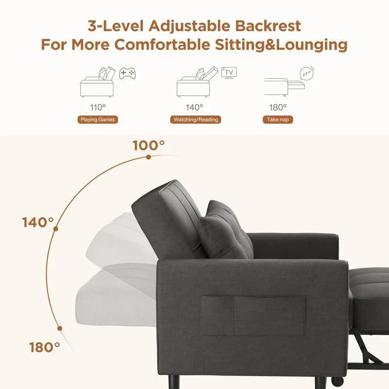 3-in-1 Adjustable Sleeper Sofa Bed, Pull Out Chair Sofa, Convertible Folding Bed for Living Room