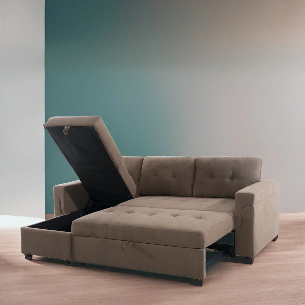 Convertible Reversible Sectional Sofa with Pull-Out Sleeper Bed, Hidden Storage Chaise, and Durable Legs