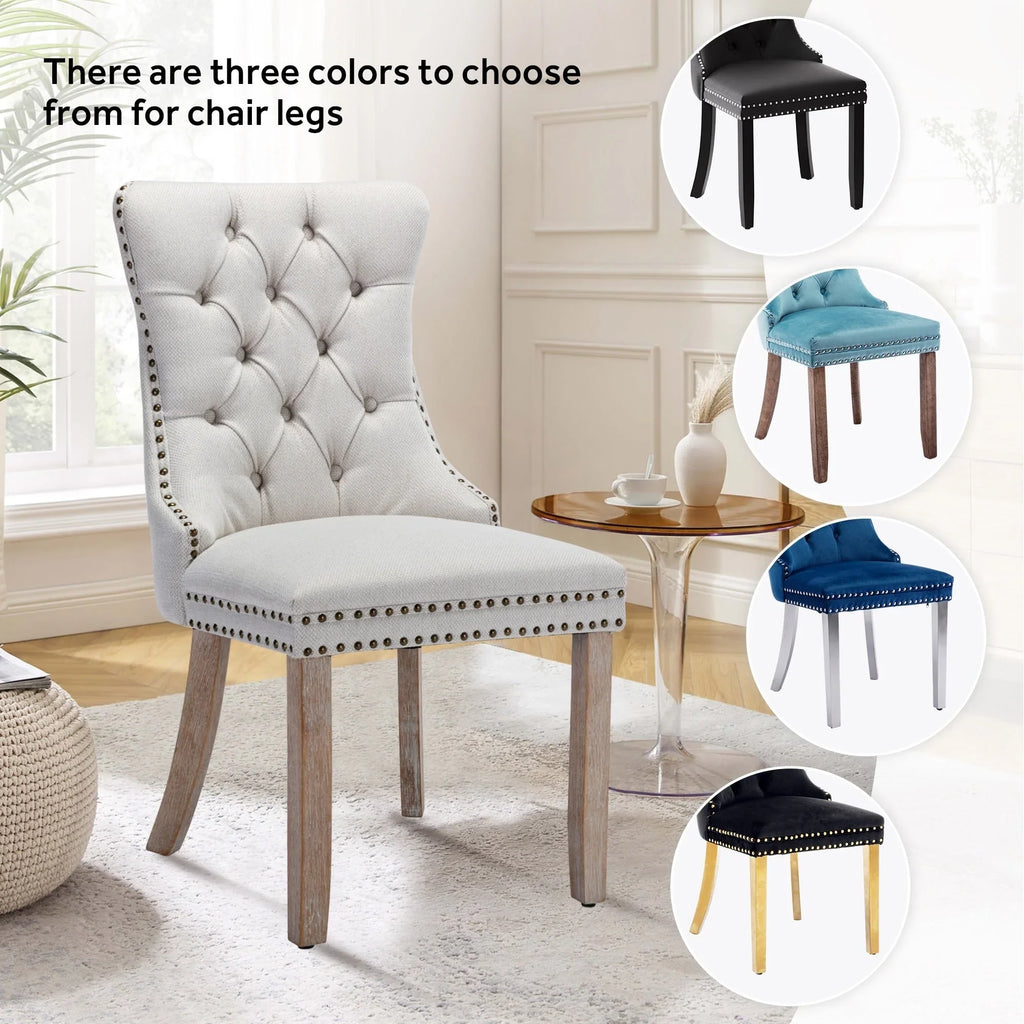 Upholstered Tufted Velvet Dining Chair with Solid Wood Legs Set of 6