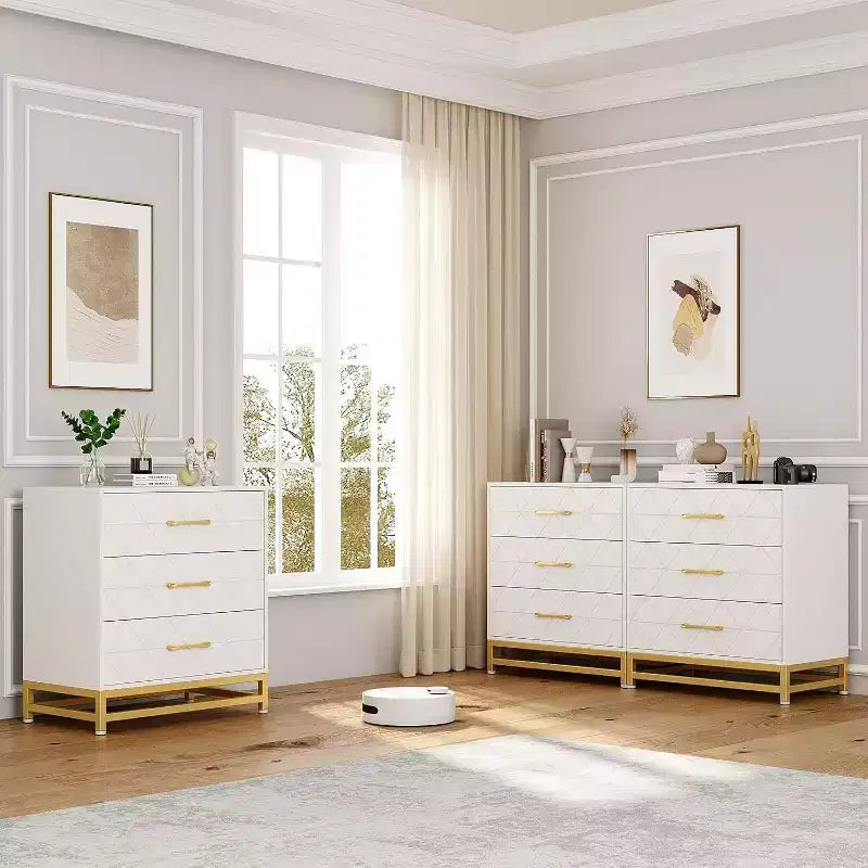 Commode à 3 tiroirs noire / rose / blanche, style moderne