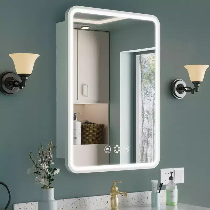 Armoire à pharmacie LED noire / blanche / dorée, porte simple, charnière à gauche ou à droite, encastrée ou murale