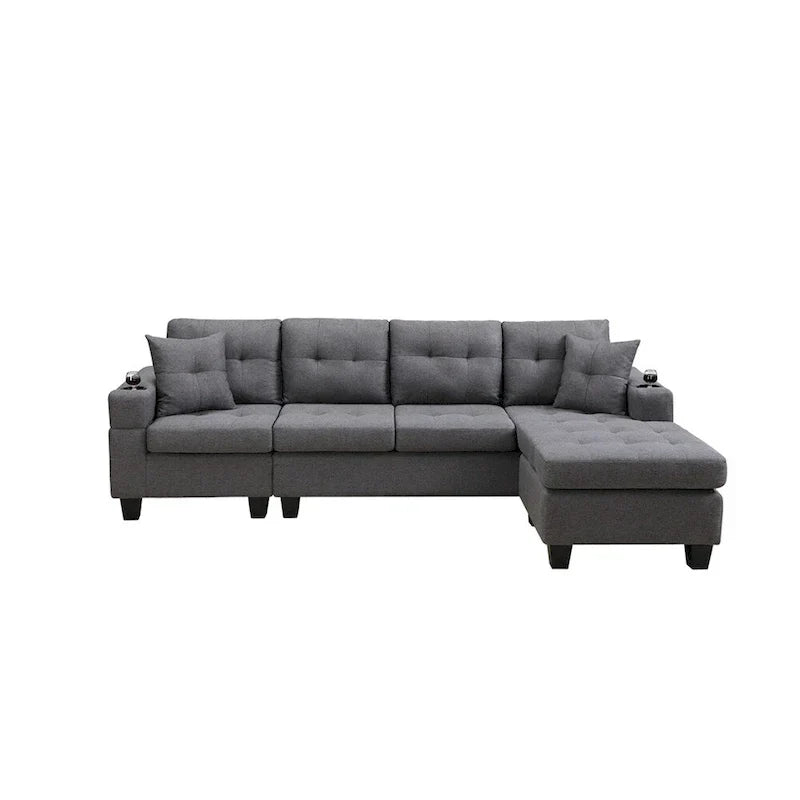 Sectional Sofa Living Room with L Shape Chaise Lounge and cup holder
