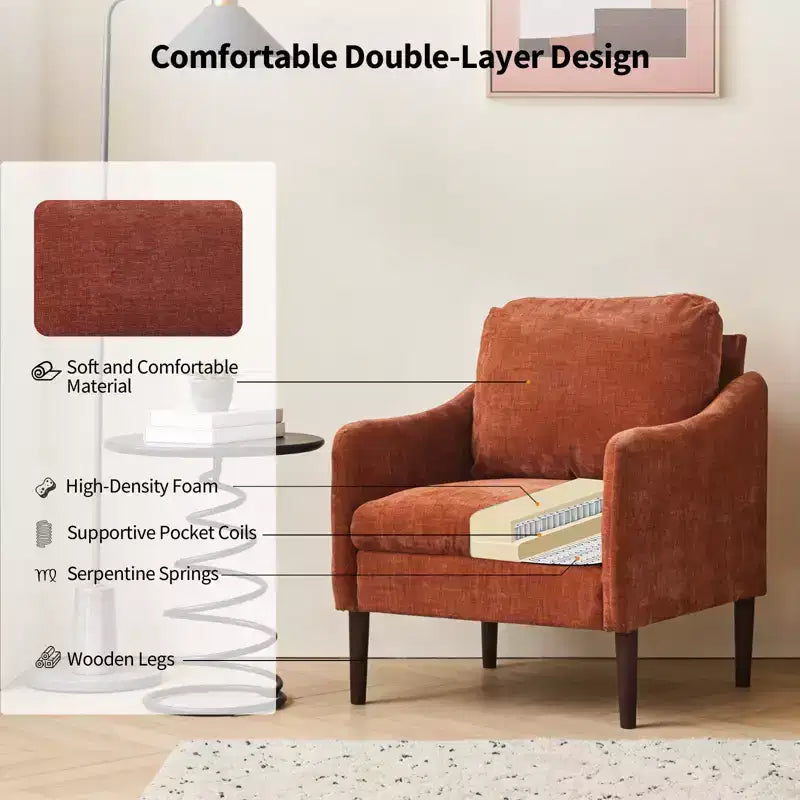 Fauteuil d'appoint en chenille beige/noir/vert/orange, fauteuil incurvé pour 1 personne, canapé individuel