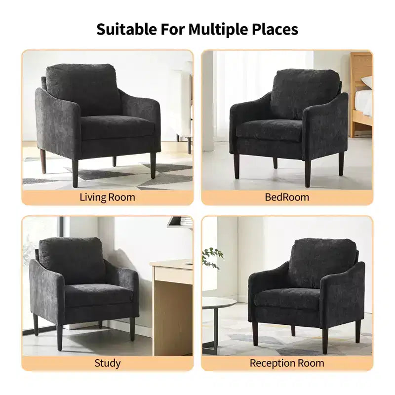 Fauteuil d'appoint en chenille beige/noir/vert/orange, fauteuil incurvé pour 1 personne, canapé individuel