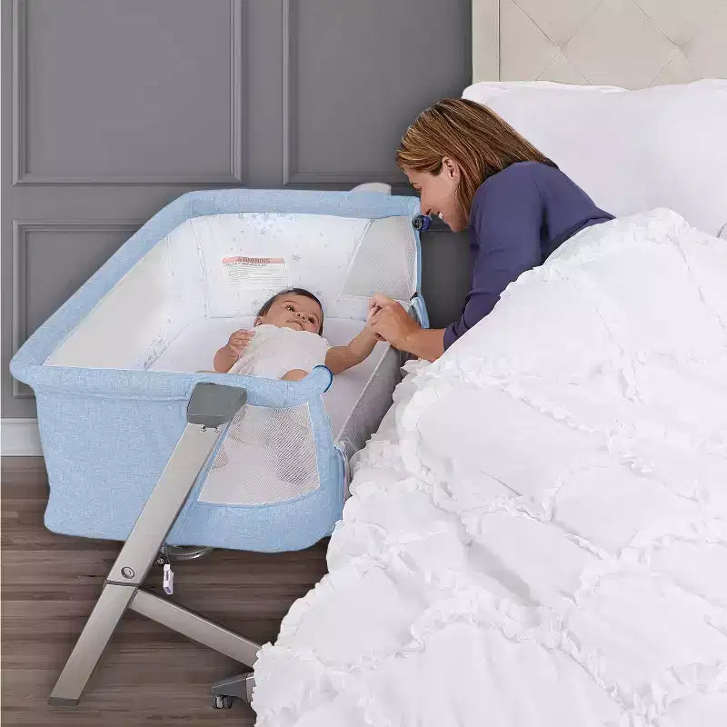 Berceau et lit de chevet en aluminium bleu, 1 bébé