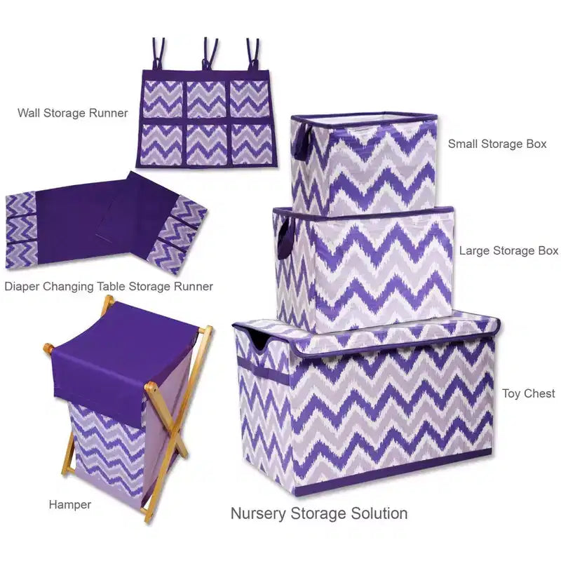 Panier à linge violet avec cadre en bois