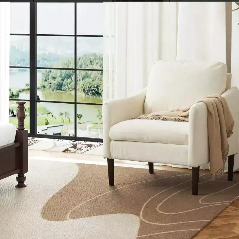 Fauteuil d'appoint en chenille beige/noir/vert/orange, fauteuil incurvé pour 1 personne, canapé individuel