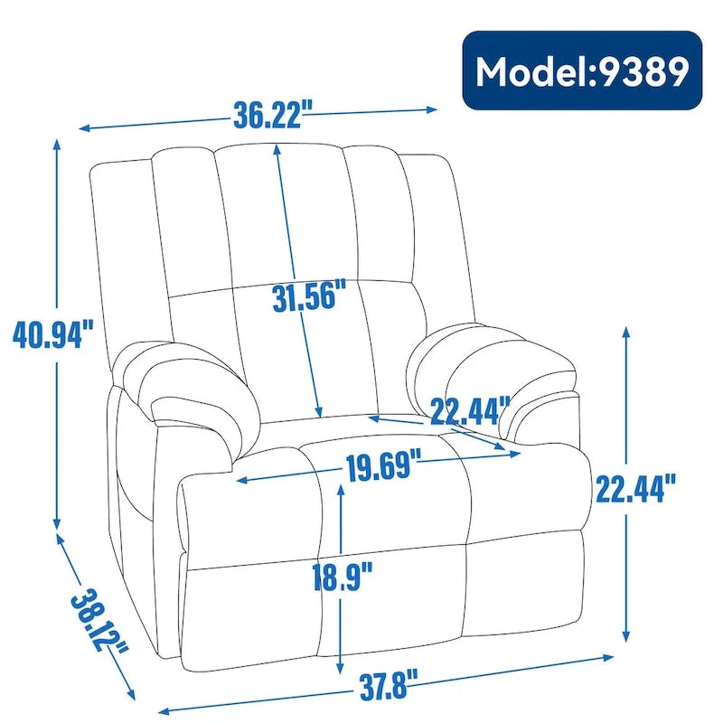 Green Oversized Manual Recliner with Swivel, Rocking, and Fabric Upholstery
