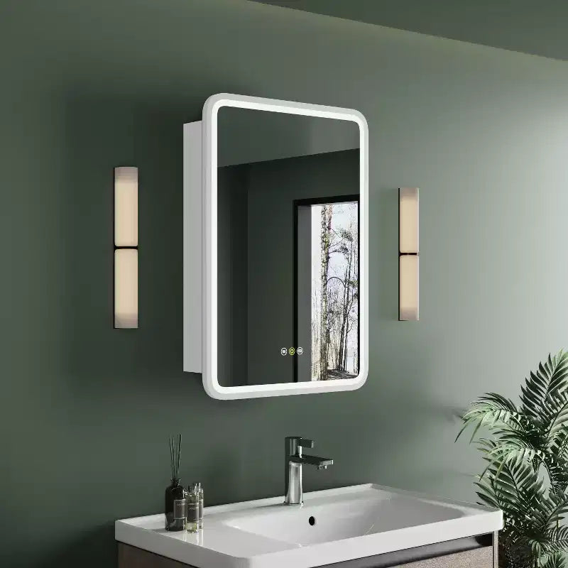 Armoire à pharmacie LED noire / blanche / dorée, porte simple, charnière à gauche ou à droite, encastrée ou murale