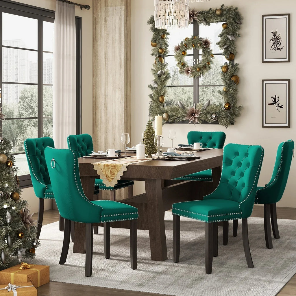 Upholstered Tufted Velvet Dining Chair with Solid Wood Legs Set of 6