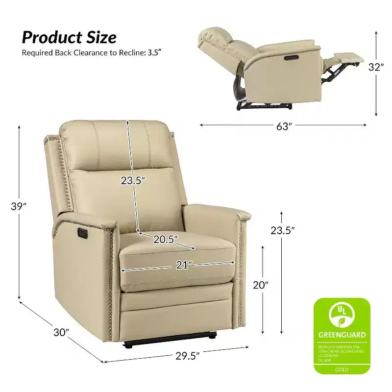 Fauteuil inclinable motorisé, couleur brun/camel, une place