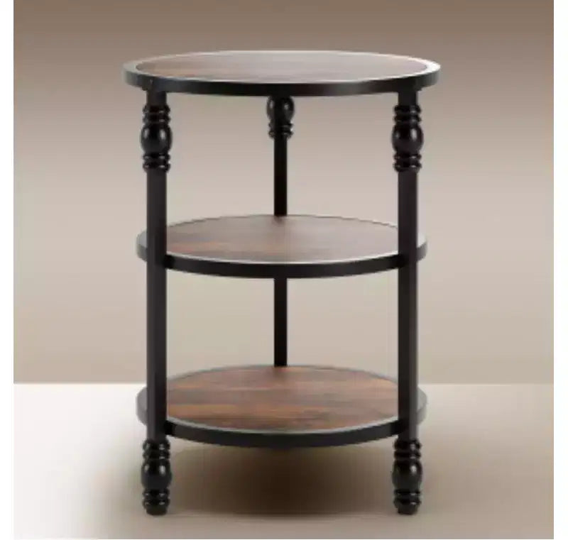 Table d'appoint ronde noire et marron pour 1 personne, structure en fer + plateau en bois
