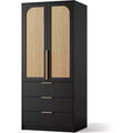 GustoWave Wardrobe Cabinet With 3 Drawers, Hanging Rod, And Two Doors