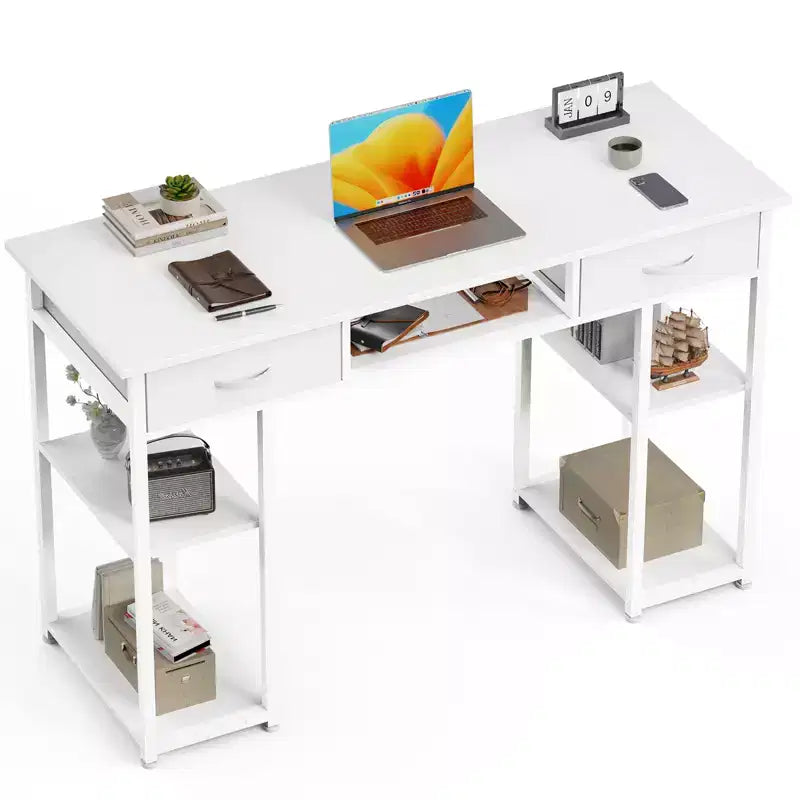 Computer Desk with Storage, Small Home Office Writing Study PC Table with Fabric Side Bag & Headphone Hook, Metal Frame (47.24 x 15.75 x 30.59)