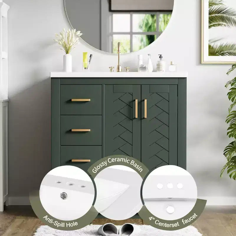 Meuble-lavabo de salle de bain de 76 cm à lavabo simple avec armoire et 3 tiroirs – Noir / Bleu / Vert / Indigo / Blanc