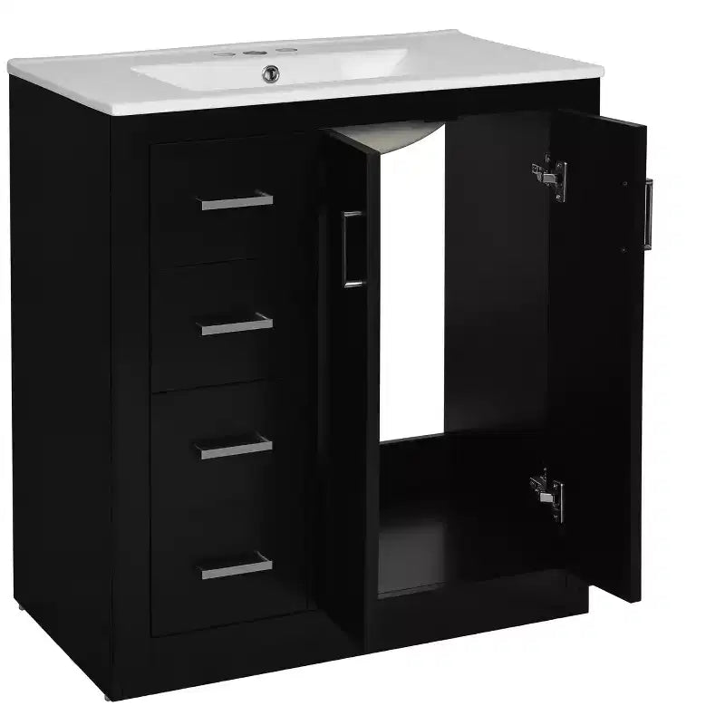 Meuble-lavabo de salle de bain de 76 cm à lavabo simple avec armoire et 3 tiroirs – Noir / Bleu / Vert / Indigo / Blanc