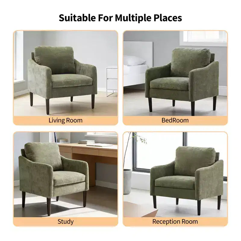 Fauteuil d'appoint en chenille beige/noir/vert/orange, fauteuil incurvé pour 1 personne, canapé individuel